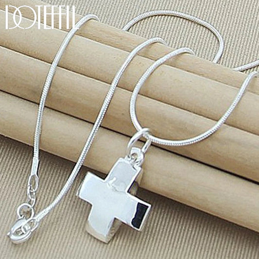 DOTEFFIL – collier avec pendentif croix en argent Sterling 925, chaîne serpent de 16 à 30 pouces pour femmes et hommes, bijoux de fête de fiançailles et de mariage