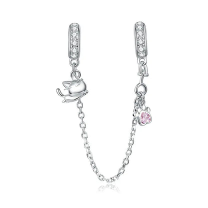 Meilleure vente 100% argent Sterling 925 la clé de coeur silicone sécurité chaîne breloque Wostu Original perles Bracelet bijoux CQC606