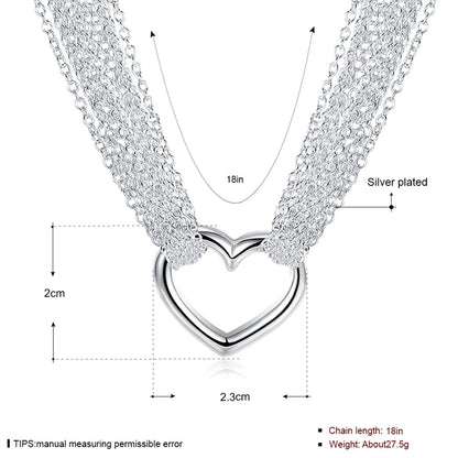 DOTEFFIL 925 en argent Sterling multi-ligne chaîne coeur collier Bracelet réseau anneau pour les femmes de mariage fiançailles fête bijoux
