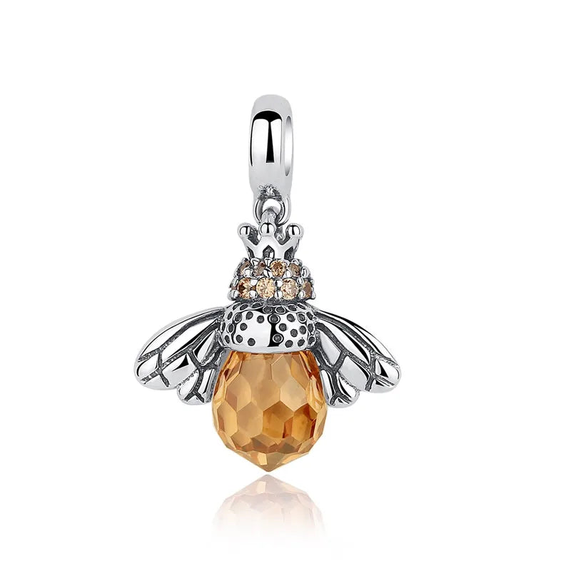 BAMOER 925 en argent Sterling belle abeille Orange insecte pendentif collier pour les femmes 14K plaqué or