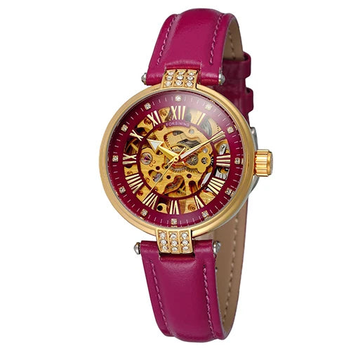 FORSINING-Montre mécanique automatique pour femme, blanc, doré, module, montre-bracelet, mode, business