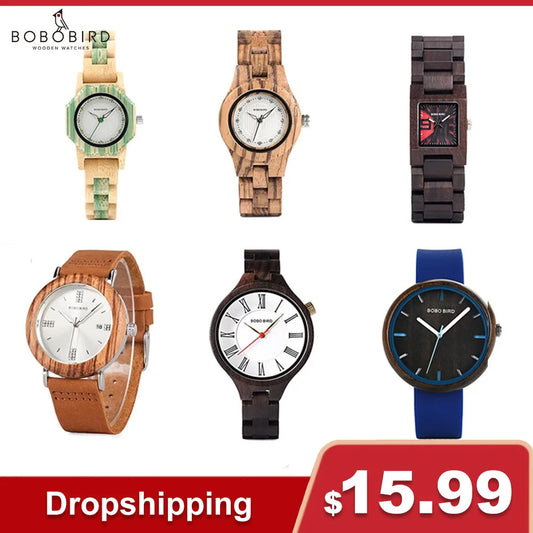 BOBOBIRD-Montre à quartz en bois pour hommes et femmes, bracelet en bois de marque supérieure,