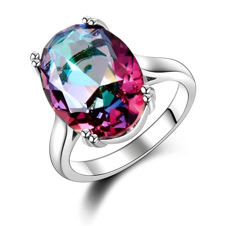 Bijoux à la mode pour femmes, bague en argent S925, feu mystique, arc-en-ciel, topaze, Promotion, bijoux de mariage élégants, cadeau de fête
