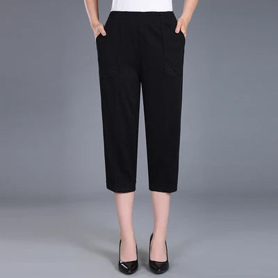 Pantacourt en pur coton pour femme, pantalon décontracté, taille élastique, grande taille 4XL, été 2025