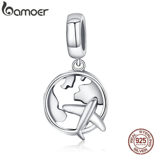 BAMOER authentique 925 en argent Sterling voyage carte de rêve et avion perles breloque ajustement bracelets porte-bonheur mode bijoux à bricoler soi-même S925 SCC242
