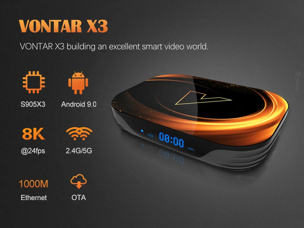 VONTAR X3 4GB 128GB 8K TV BOX Android 9 Smart Android TVBOX 9.0 Amlogic S905X3 Wifi 1080P BT 4K décodeur 4GB 64GB 32GB