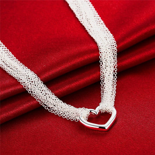 DOTEFFIL 925 en argent Sterling multi-ligne chaîne coeur collier Bracelet réseau anneau pour les femmes de mariage fiançailles fête bijoux
