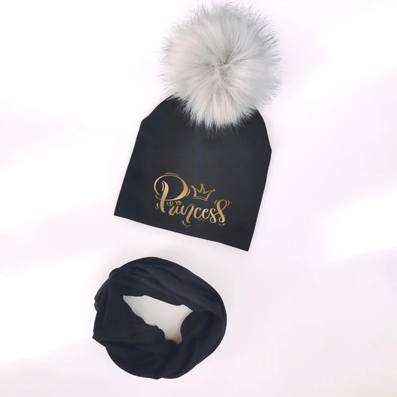 Ensemble de chapeaux pour filles, lettres dorées, princesse, prince, couronne, chapeau pour garçon, bonnet en coton tricoté pour enfants
