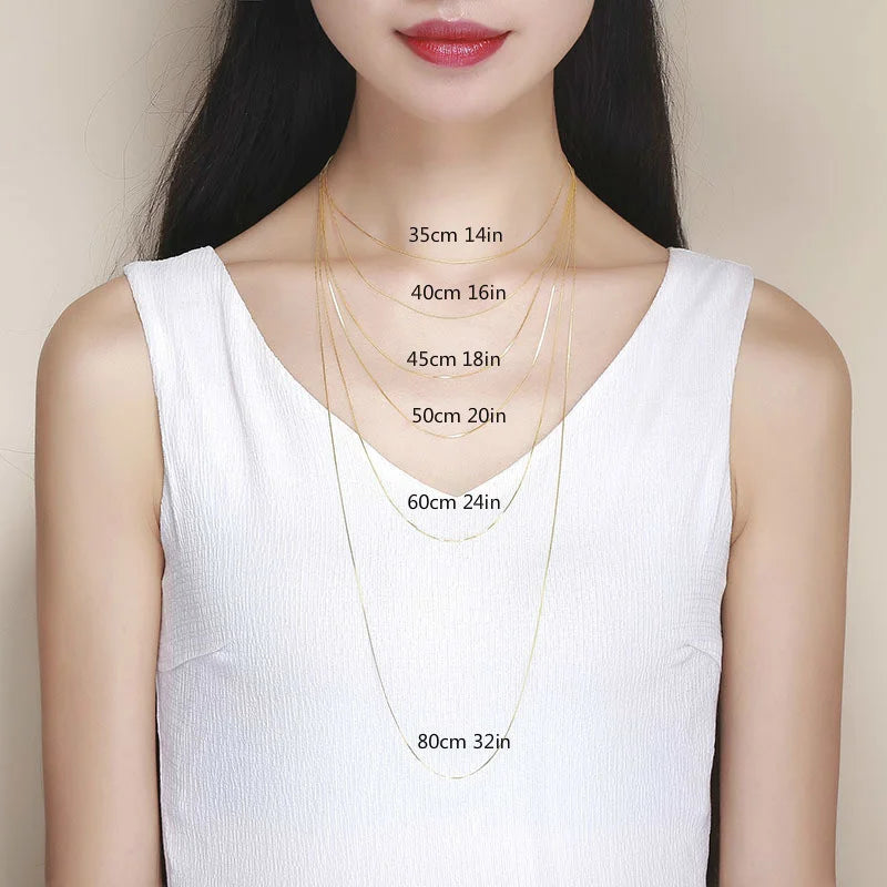 35 cm-80 cm Minuscule Réel 925 En Argent Sterling avec Or Couleur Mince Boîte Chaîne Collier Femmes Enfants Filles Mens Bijoux kolye collares