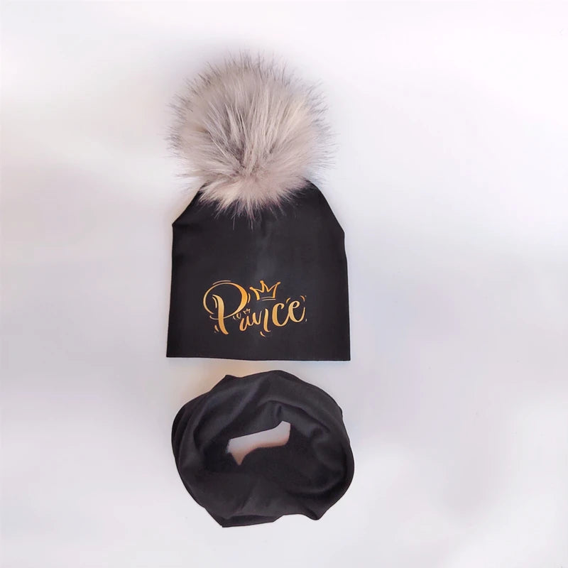 Ensemble de chapeaux pour filles, lettres dorées, princesse, prince, couronne, chapeau pour garçon, bonnet en coton tricoté pour enfants