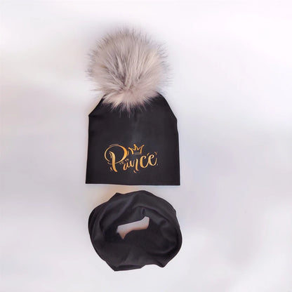 Ensemble de chapeaux pour filles, lettres dorées, princesse, prince, couronne, chapeau pour garçon, bonnet en coton tricoté pour enfants