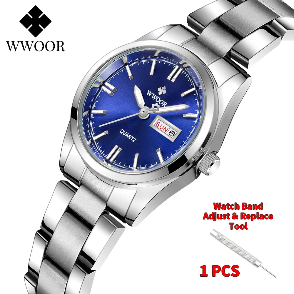 WWOOR-Montre à Quartz en Acier Inoxydable pour Femme, Étanche,