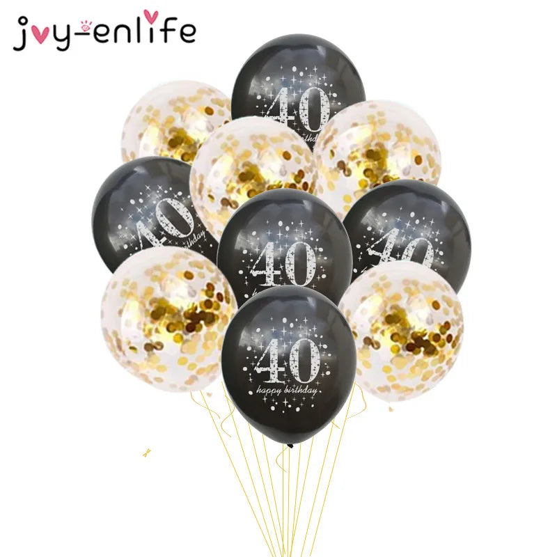 JOY-ENLIFE 10 pièces ballons confettis gonflables ballons en Latex de 12 pouces 30 40 50 60 ans fête d'anniversaire ballons à hélium en aluminium pour adultes