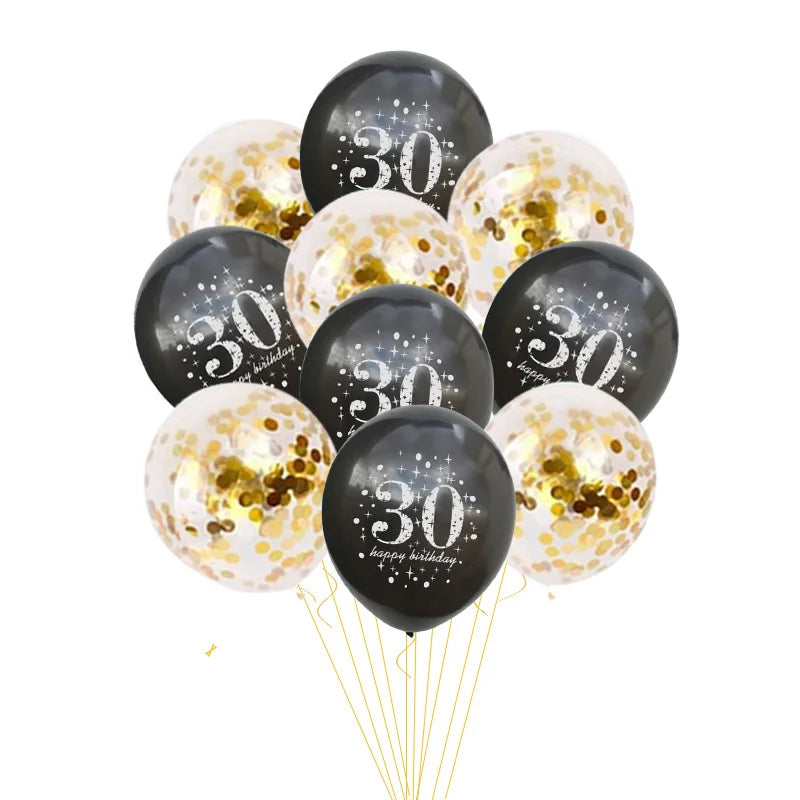 JOY-ENLIFE 10 pièces ballons confettis gonflables ballons en Latex de 12 pouces 30 40 50 60 ans fête d'anniversaire ballons à hélium en aluminium pour adultes