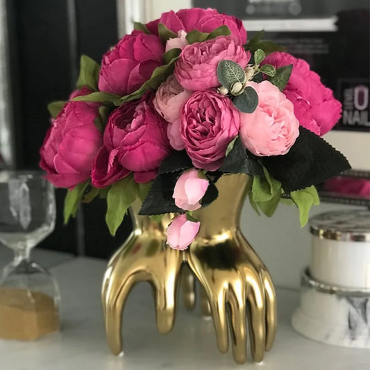 2018 soie Rose pivoine fleurs artificielles beau Bouquet de Flores pour la fête de Mariage décoration de la maison Mariage fausses fleurs A49B25