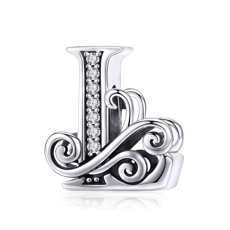 BAMOER classique 925 en argent Sterling lettre Vintage A à Z 26 lettre breloques ajouré CZ Alphabet perles ajustement bracelet à breloques BSC030