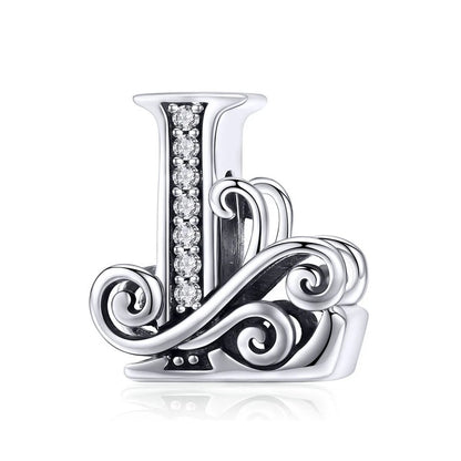 BAMOER classique 925 en argent Sterling lettre Vintage A à Z 26 lettre breloques ajouré CZ Alphabet perles ajustement bracelet à breloques BSC030