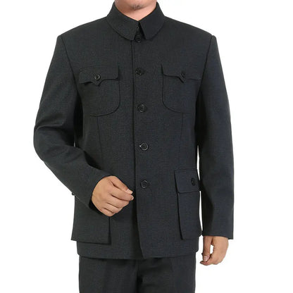 Veste de costume Mao pour hommes, tunique chinoise imbibée, blazer à col à ailes mandarin masculin, manteau Sun Yat Sen Zhongshan, blazer classique