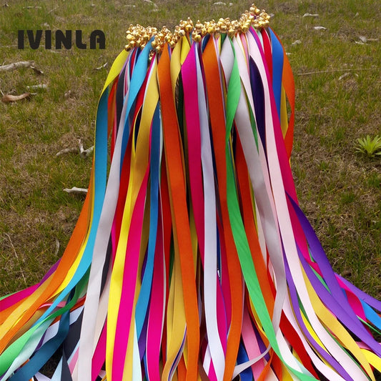 50/20/10 pcs/lot ruban de tache coloré bâton de mariage baguettes de mariage de couleurs mélangées avec cloches en or pour la décoration de mariage