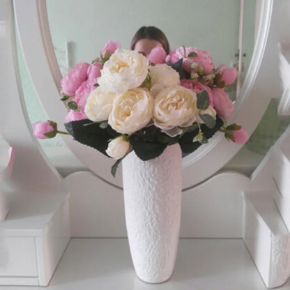 2018 soie Rose pivoine fleurs artificielles beau Bouquet de Flores pour la fête de Mariage décoration de la maison Mariage fausses fleurs A49B25