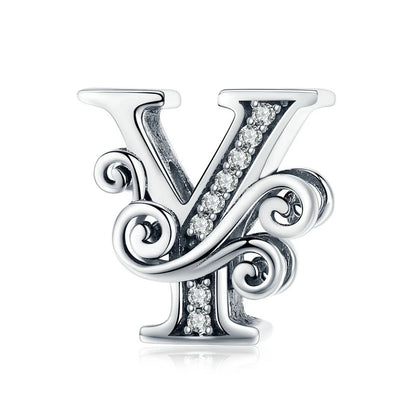 BAMOER classique 925 en argent Sterling lettre Vintage A à Z 26 lettre breloques ajouré CZ Alphabet perles ajustement bracelet à breloques BSC030