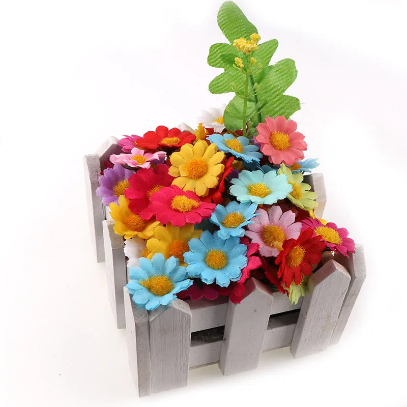 100 PC/lot 2.5 cm Mini marguerite fleur décorative fleurs artificielles en soie décoration de fête de mariage décor à la maison (sans tige) moins cher