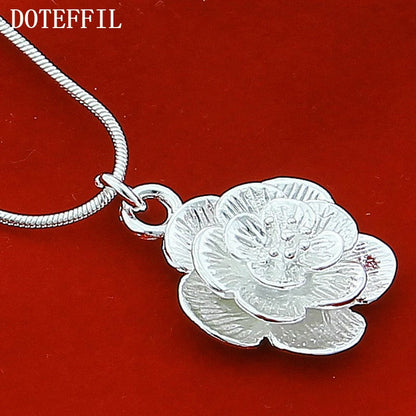 DOTEFFIL – collier avec pendentif fleur de Rose en argent Sterling 925, chaîne serpent de 18/20-24/26/30 pouces pour femmes, bijoux de fiançailles et de mariage