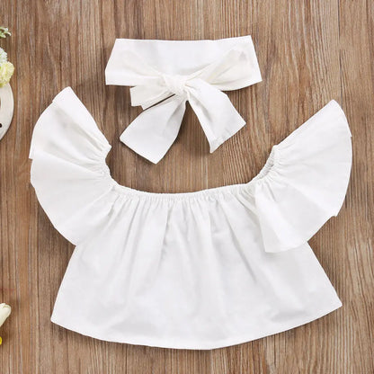 2025 nouvelle marque enfant en bas âge infantile enfant fille enfants hors épaule hauts Denim pantalon jean tenues bandeau 3 pièces ensemble vêtements de mode 1-6Y