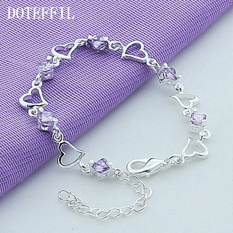 DOTEFFIL 925 en argent Sterling coeur violet Zircon Bracelet pour les femmes