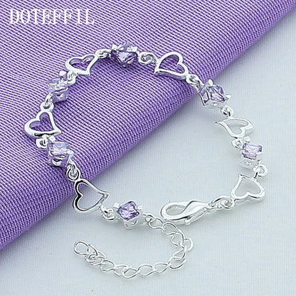 DOTEFFIL 925 en argent Sterling coeur violet Zircon Bracelet pour les femmes