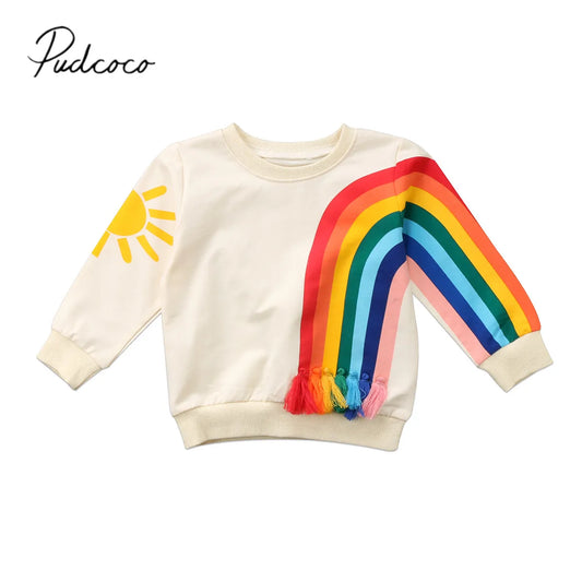 T-shirt à pampilles arc-en-ciel pour bébés filles, pull coloré, cardigan décontracté, chaud, vêtements en Y, tout neuf, 2020