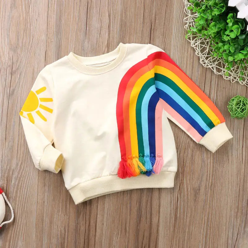 T-shirt à pampilles arc-en-ciel pour bébés filles, pull coloré, cardigan décontracté, chaud, vêtements en Y, tout neuf, 2020