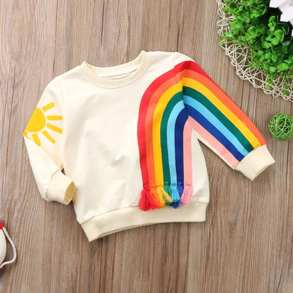 T-shirt à pampilles arc-en-ciel pour bébés filles, pull coloré, cardigan décontracté, chaud, vêtements en Y, tout neuf, 2020