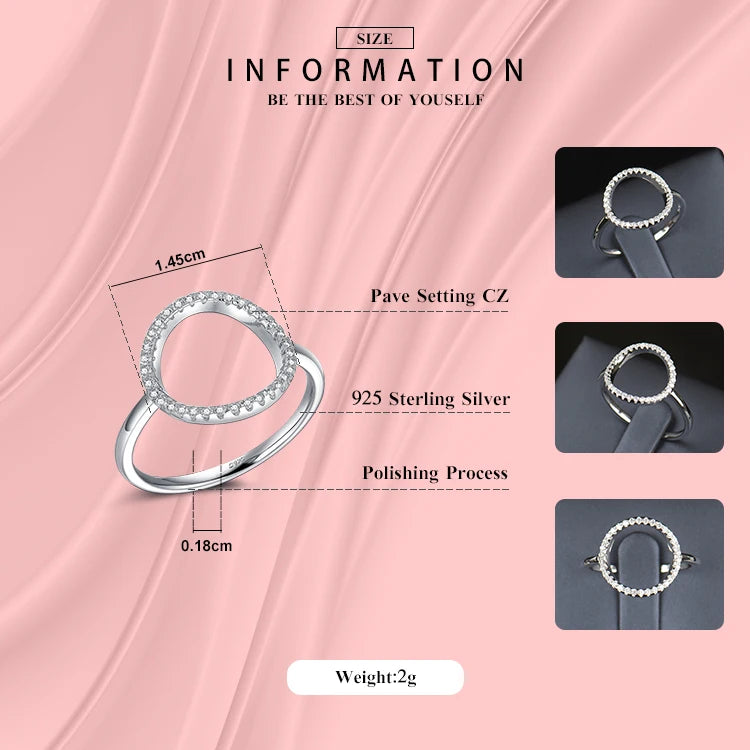 Bague en argent sterling 925 anneau blanc et rose en cercle brillant, zircon, cubique, solide