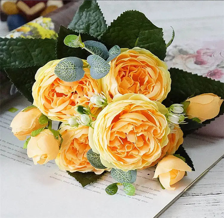 2018 soie Rose pivoine fleurs artificielles beau Bouquet de Flores pour la fête de Mariage décoration de la maison Mariage fausses fleurs A49B25