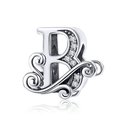 BAMOER classique 925 en argent Sterling lettre Vintage A à Z 26 lettre breloques ajouré CZ Alphabet perles ajustement bracelet à breloques BSC030