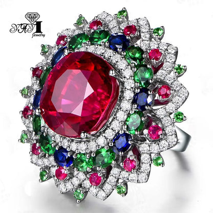 YaYI – bijoux coupe princesse, corindon rouge, pierres précieuses, Zircon, couleur argent, fiançailles, fête de mariage, bagues précieuses