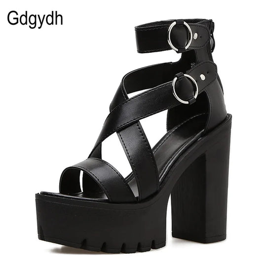 Gdgydh mode solide plate-forme femmes sandales chaussures d'été bout ouvert Style Rome talons hauts mode boucle gladiateur chaussures femme