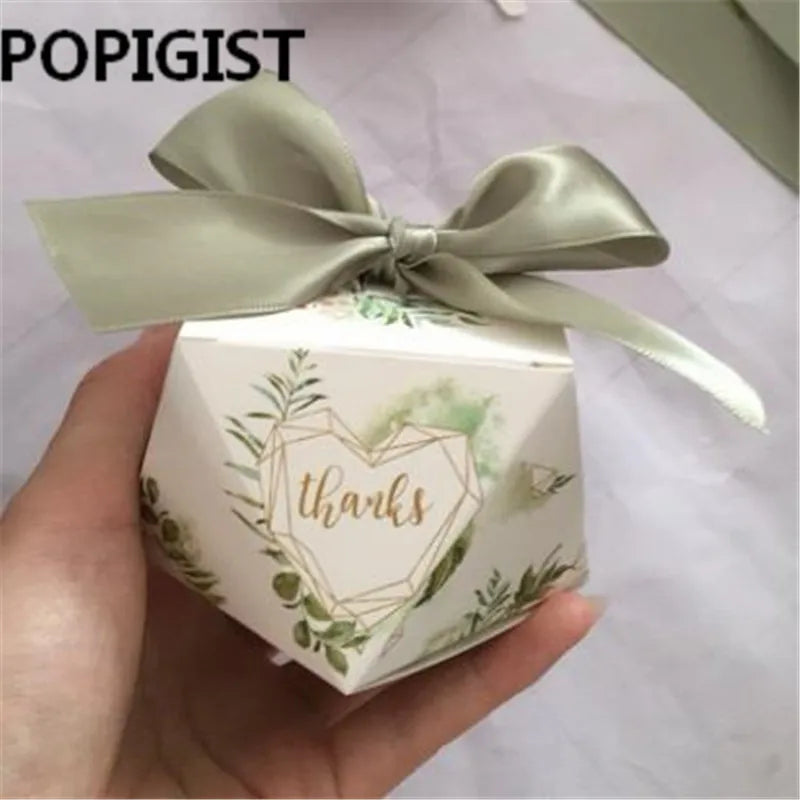 Boîte à bonbons en forme de diamant et motif de forêt verte, coffret, bonbonnière de style européen, idéal pour chocolat, comme cadeau de remerciement, fête de mariage, lot de 50 pièces