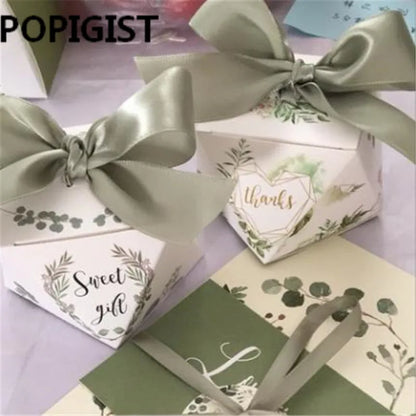 Boîte à bonbons en forme de diamant et motif de forêt verte, coffret, bonbonnière de style européen, idéal pour chocolat, comme cadeau de remerciement, fête de mariage, lot de 50 pièces