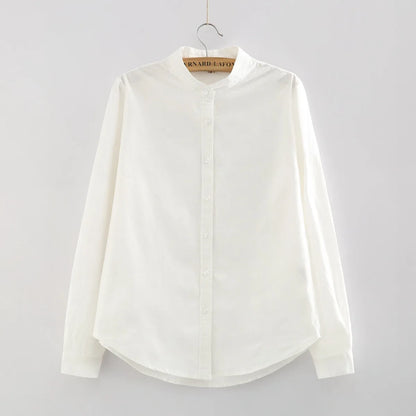 EYM 2024 marque nouveauté chemise femme décontracté coton col montant couleur unie blanc à manches longues Blouses Style Simple montre de sport