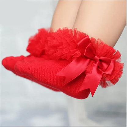 Chaussettes bébé fille avec nœud papillon dentelle à volants princesse chaussette en coton avec rubans Multi couleurs gris rouge noir rose blanc chaussettes princes