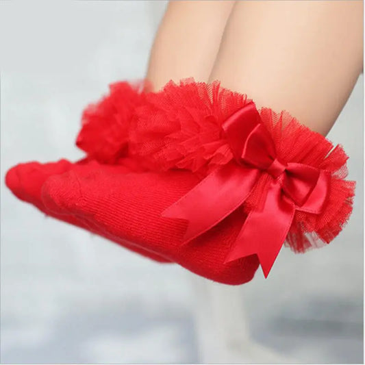 Chaussettes bébé fille avec nœud papillon dentelle à volants princesse chaussette en coton avec rubans Multi couleurs gris rouge noir rose blanc chaussettes princes