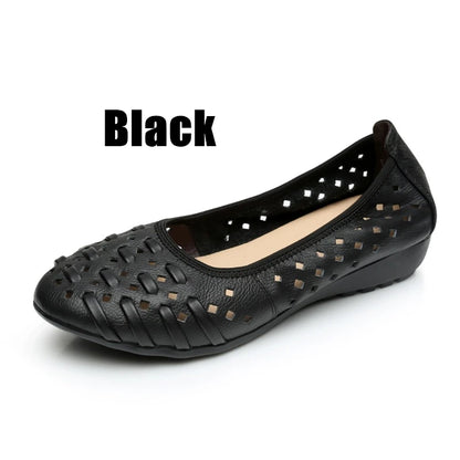 WOIZGIC mère femmes chaussures sandales plates évider en cuir véritable sans lacet mocassins doux été plage Vintage grande taille 42 43
