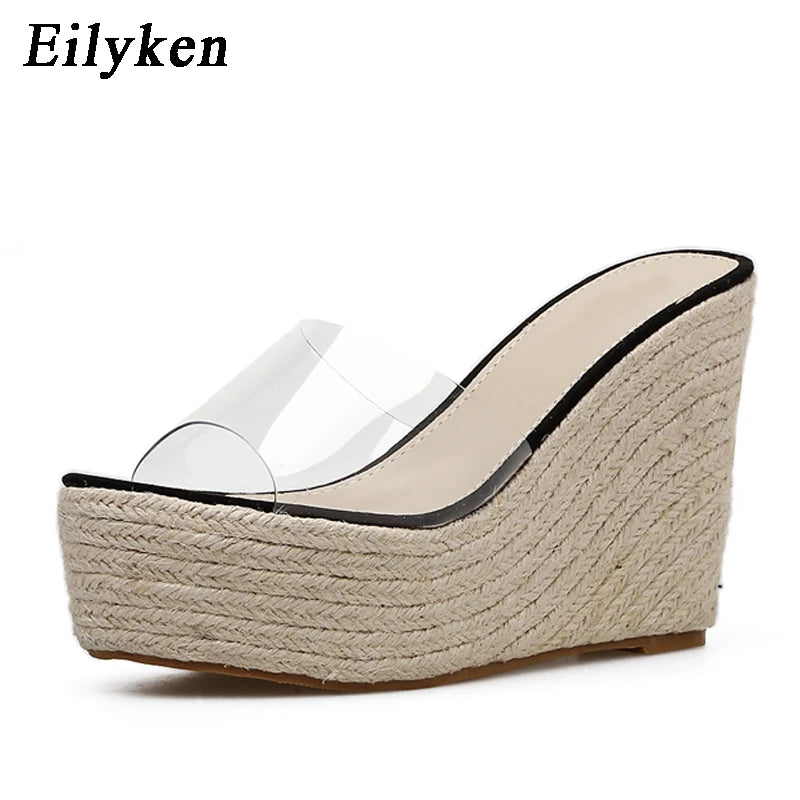 Eilyken été mode PVC gelée compensées plate-forme chaussons pour femmes sandales chaussures décontractées taille 34-40