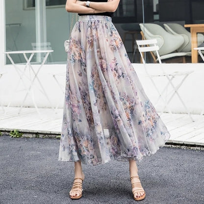 TingYiLi-Jupe longue de plage en mousseline de soie, style boho, imprimé floral, pour femmes