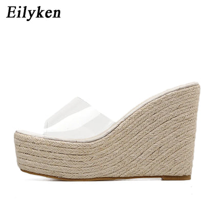 Eilyken été mode PVC gelée compensées plate-forme chaussons pour femmes sandales chaussures décontractées taille 34-40