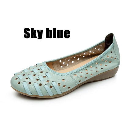 WOIZGIC mère femmes chaussures sandales plates évider en cuir véritable sans lacet mocassins doux été plage Vintage grande taille 42 43