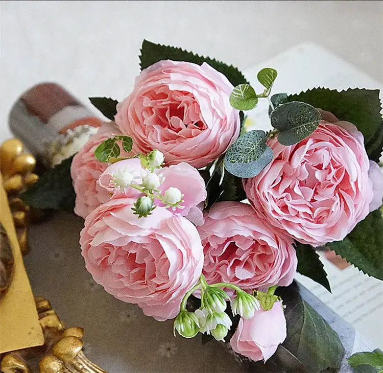 2018 soie Rose pivoine fleurs artificielles beau Bouquet de Flores pour la fête de Mariage décoration de la maison Mariage fausses fleurs A49B25
