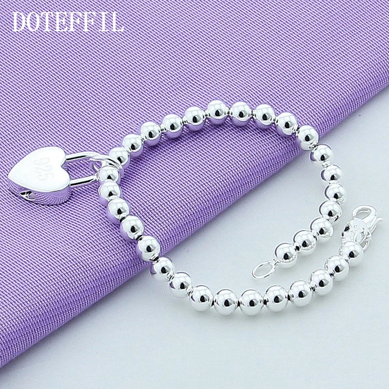 DOTEFFIL 925 argent Sterling coeur serrure 6mm perles chaîne Bracelets